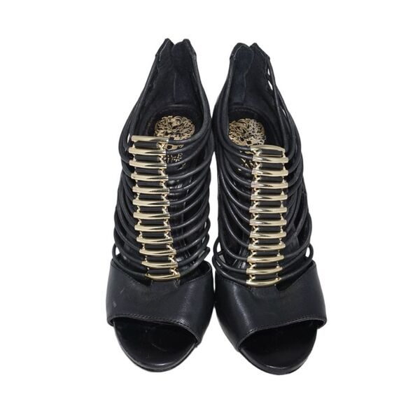 Vince Camuto Black and Gold Cage Style Gladiator Pumps, Size 6.5 - Picture 2 of 8